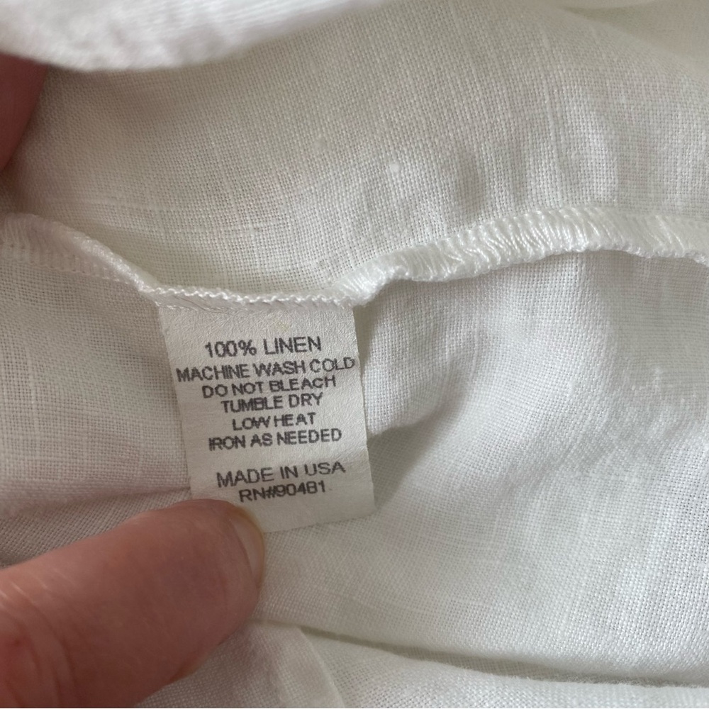 100% Linen Vintage White Short Sleeve Top Eyelet Trim Cottagecore Coastal Small - Picture 4 of 13